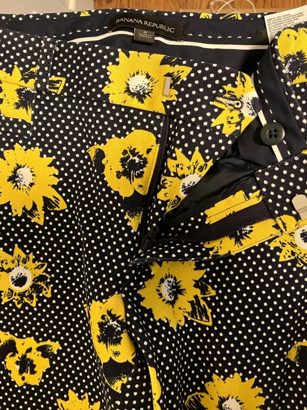 Banana Republic Navy Floral Polka Dot Skirt with Yellow Accents